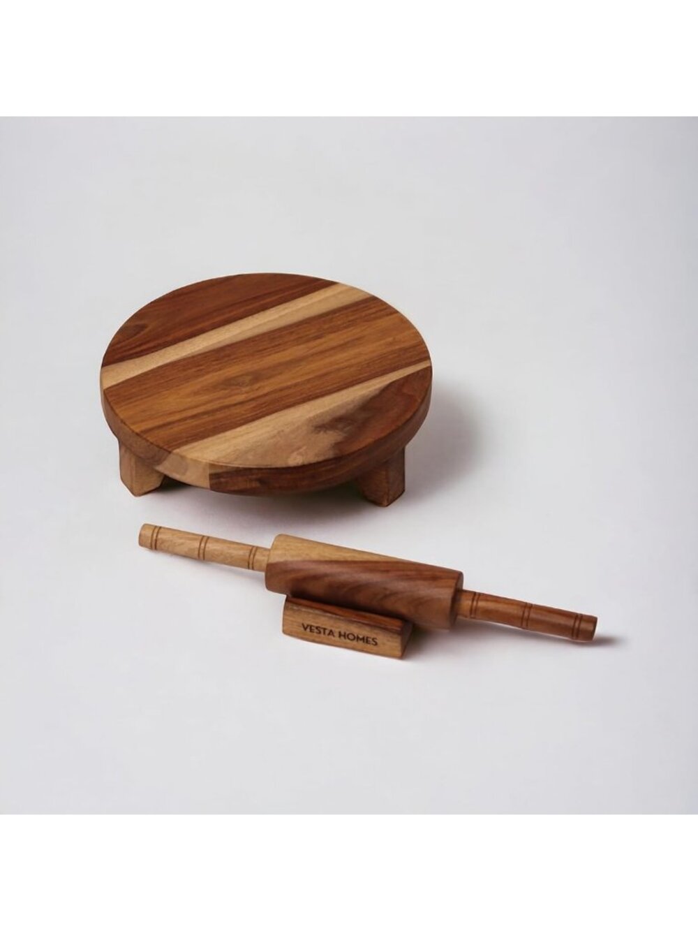 Handcrafted Wooden Rolling Pin & Board Set | Premium Solid Wood Roti Maker | No